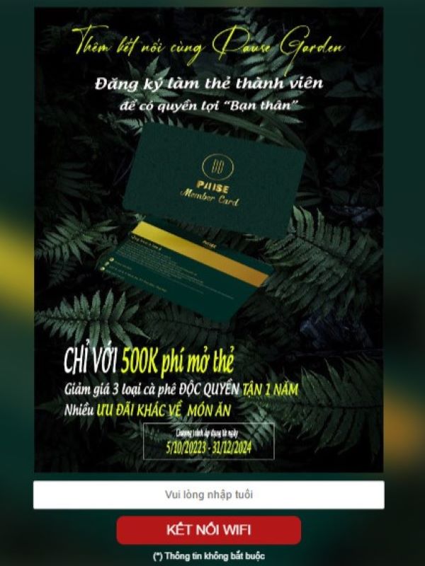 Wifi Marketing tại Pause Garden